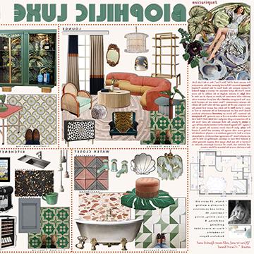 Design board with the title Biophilic Luxe